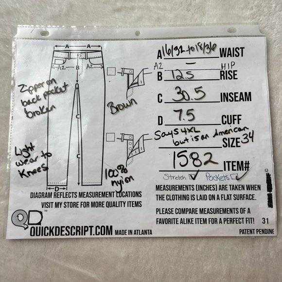 Sport Outdoor Ripstop Trek Hiking Pants Mens Size M Brown Zip Pockets Stretch - Picture 3 of 15